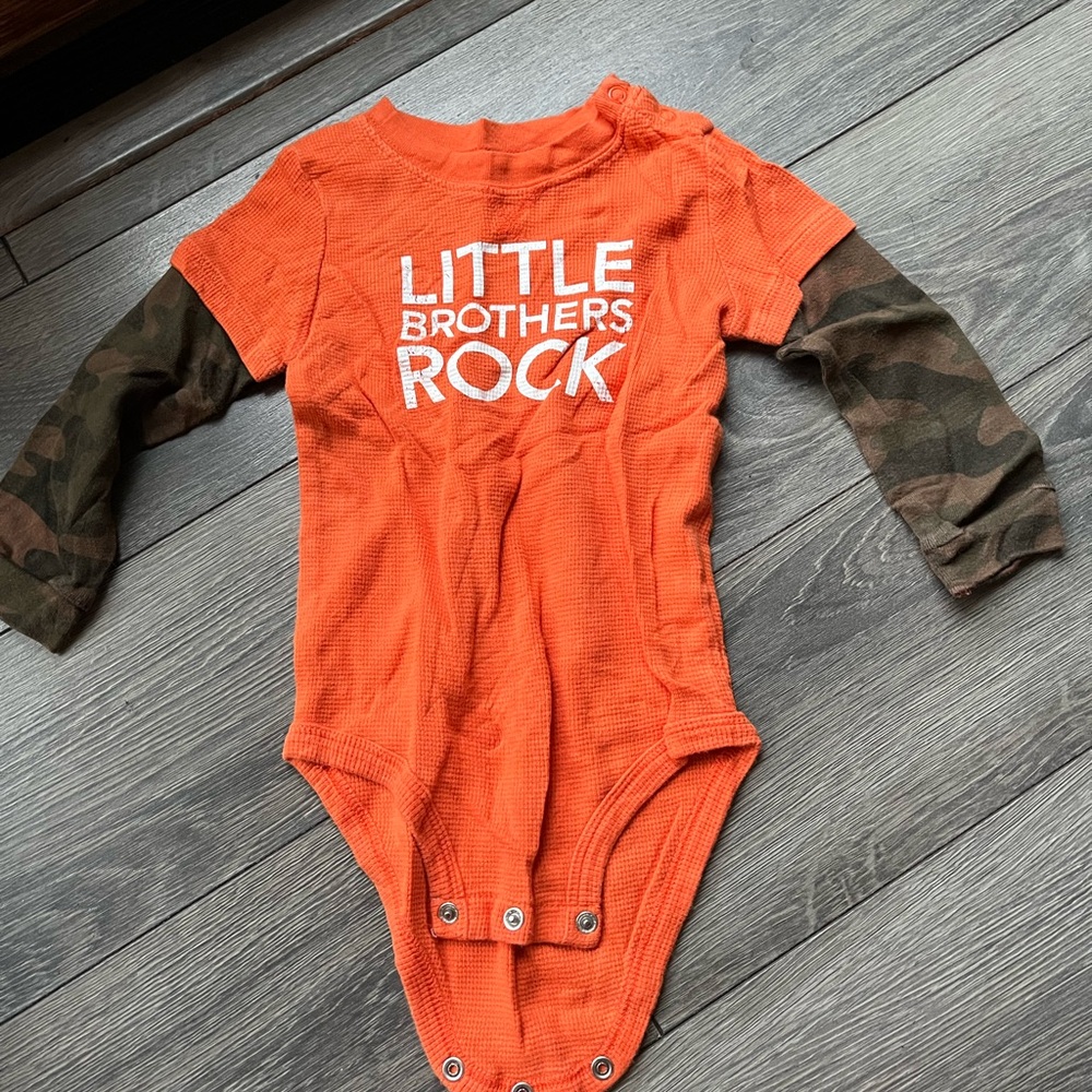 Carters Orange 'Little Brothers Rock' One Piece